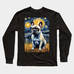 French Bulldog Dog Breed in a Van Gogh Starry Night Art Style Long Sleeve T-Shirt